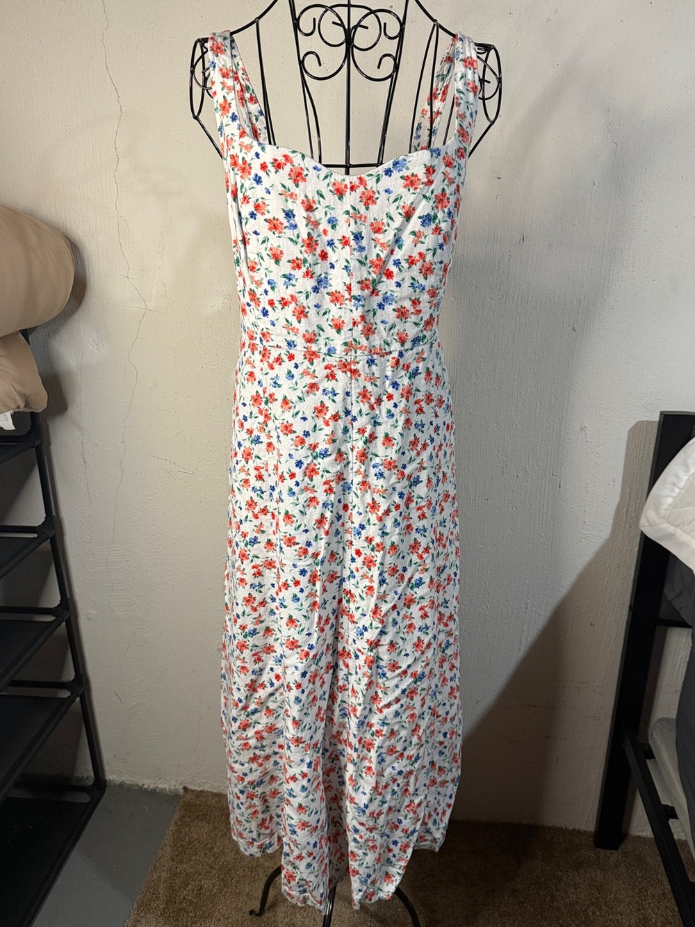 Old Navy XL White Floral Midi Dress with Red & Blue Flowers